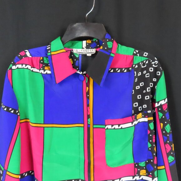 Vintage SK & Company Muti-colored Button Down Dress Shirt Sz. 10 - Picture 2 of 10